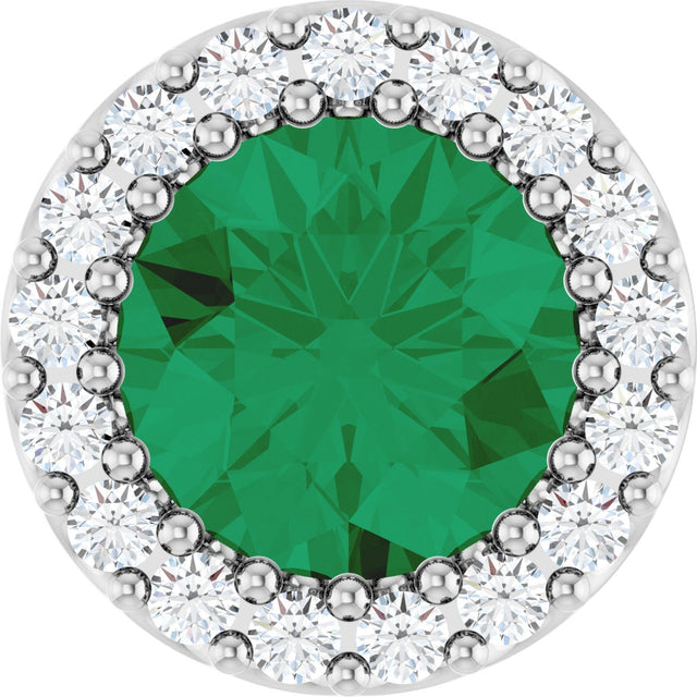 Platinum Round Natural Emerald Halo-Style Pendant – up to 1/10 CTW