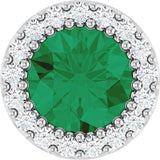 14K Gold Round Natural Emerald Halo-Style Pendant – up to 0.08 CTW - White Gold