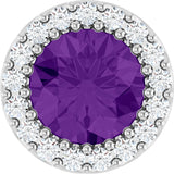 Platinum Round Natural Amethyst Halo-Style Pendant