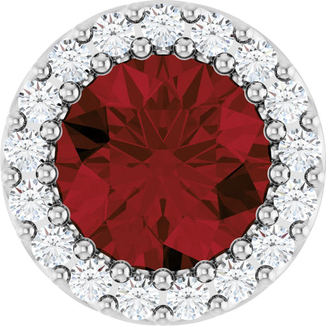 Platinum Round Natural Mozambique Garnet Halo-Style Pendant