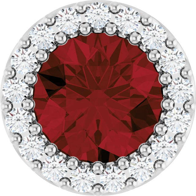 Platinum Round Natural Mozambique Garnet Halo-Style Pendant