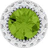 Platinum Round Natural Peridot Halo-Style Pendant