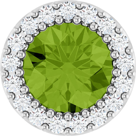 14K Gold Round Natural Peridot Halo-Style Pendant - White Gold