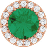 14K Gold Round Natural Emerald Halo-Style Pendant – up to 0.08 CTW - Rose Gold