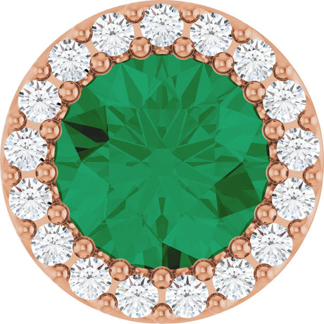 14K Gold Round Natural Emerald Halo-Style Pendant – up to 0.08 CTW - Rose Gold