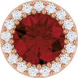 14K Gold Round Natural Mozambique Garnet Halo-Style Pendant - Rose Gold