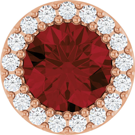 14K Gold Round Natural Mozambique Garnet Halo-Style Pendant - Rose Gold