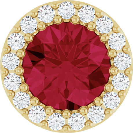 14K Gold Round Lab-Grown Ruby Halo-Style Pendant – up to 0.08 CTW - Yellow Gold