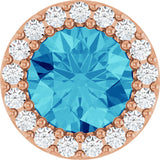 14K Gold Round Natural Blue Zircon Halo-Style Pendant - Rose Gold