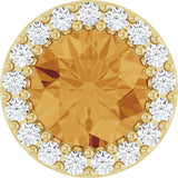 14K Gold Round Natural Citrine Halo-Style Pendant - Yellow Gold
