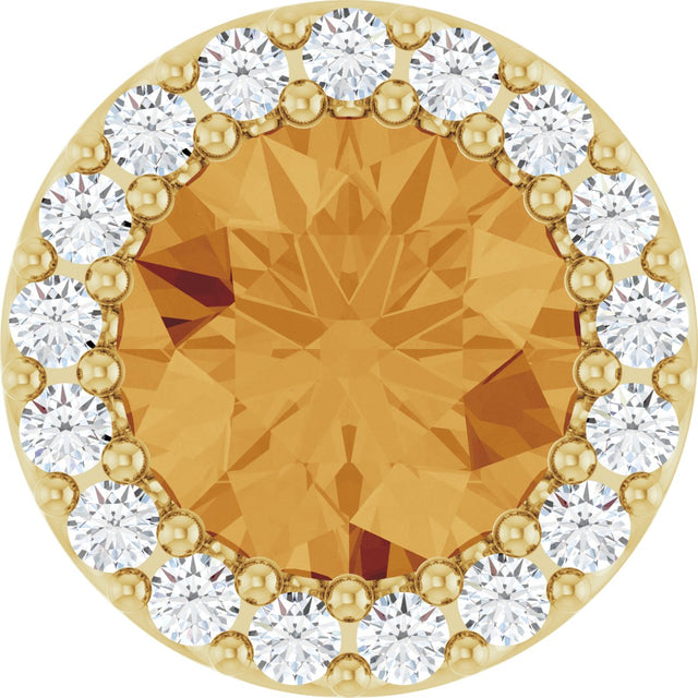 14K Gold Round Natural Citrine Halo-Style Pendant - Yellow Gold
