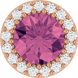 14K Gold Round Natural Pink Tourmaline Halo-Style Pendant - Rose Gold