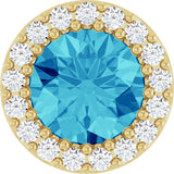 14K Gold Round Natural Blue Zircon Halo-Style Pendant - Yellow Gold