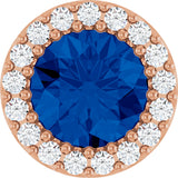 14K Gold Round Natural Blue Sapphire Halo-Style Pendant – up to 0.08 CTW - Rose Gold