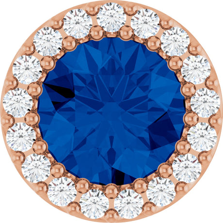 14K Gold Round Natural Blue Sapphire Halo-Style Pendant – up to 0.08 CTW - Rose Gold