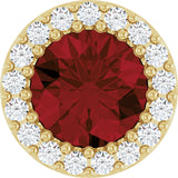 14K Gold Round Natural Mozambique Garnet Halo-Style Pendant - Yellow Gold