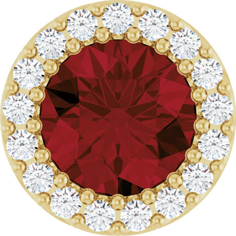 14K Gold Round Natural Mozambique Garnet Halo-Style Pendant - Yellow Gold