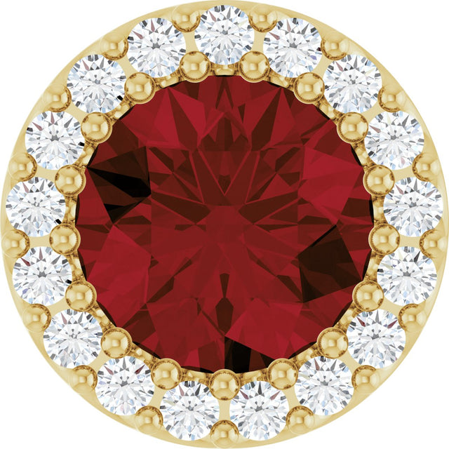 14K Gold Round Natural Mozambique Garnet Halo-Style Pendant - Yellow Gold