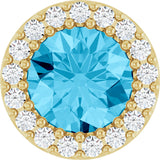 14K Gold Round Natural Aquamarine Halo-Style Pendant - Yellow Gold