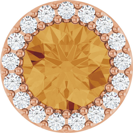 14K Gold Round Natural Citrine Halo-Style Pendant - Rose Gold