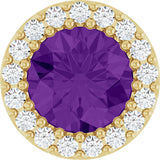 14K Gold Round Natural Amethyst Halo-Style Pendant - Yellow Gold