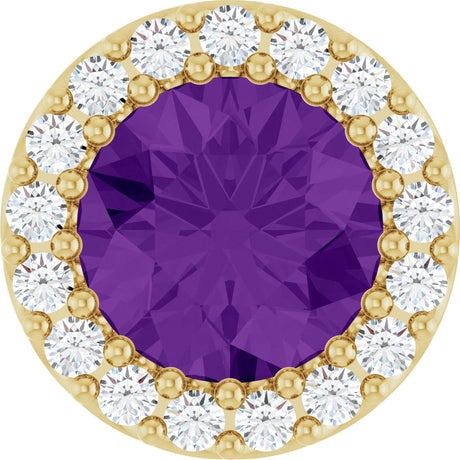 14K Gold Round Natural Amethyst Halo-Style Pendant - Yellow Gold