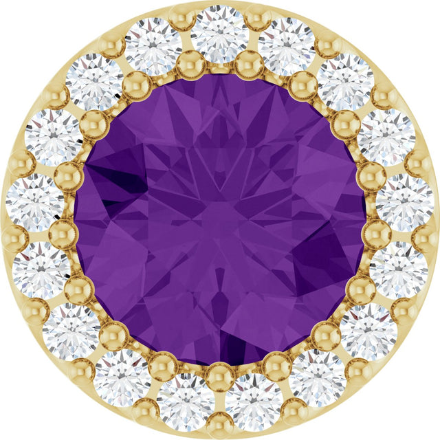 14K Gold Round Natural Amethyst Halo-Style Pendant - Yellow Gold