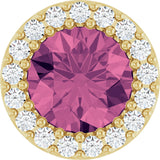 14K Gold Round Natural Pink Tourmaline Halo-Style Pendant - Yellow Gold