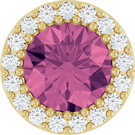 14K Gold Round Natural Pink Tourmaline Halo-Style Pendant - Yellow Gold