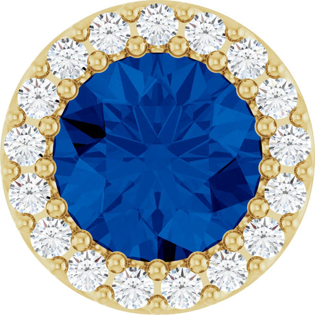 14K Gold Round Natural Blue Sapphire Halo-Style Pendant – up to 0.08 CTW - Yellow Gold