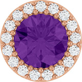 14K Gold Round Natural Amethyst Halo-Style Pendant - Rose Gold