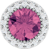 14K Gold Round Natural Pink Tourmaline Halo-Style Pendant - White Gold