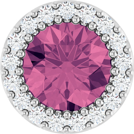14K Gold Round Natural Pink Tourmaline Halo-Style Pendant - White Gold