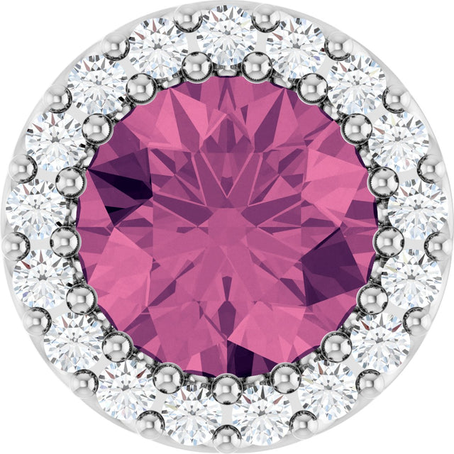 Platinum Round Natural Pink Tourmaline Halo-Style Pendant
