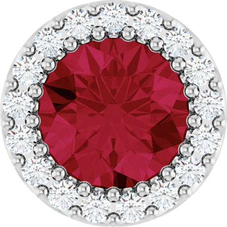 Platinum Round Lab-Grown Ruby Halo-Style Pendant – up to 0.08 CTW