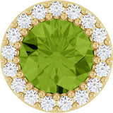 14K Gold Round Natural Peridot Halo-Style Pendant - Yellow Gold