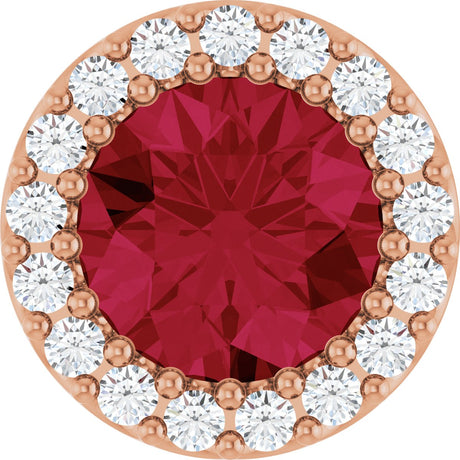 14K Gold Round Lab-Grown Ruby Halo-Style Pendant – up to 0.08 CTW - Rose Gold