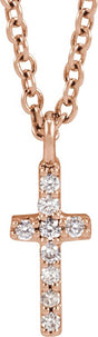 14K Gold Round Natural Diamond Accented Cross Necklace – up to 03 CTW - Rose Gold