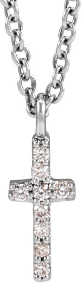 14K Gold Round Natural Diamond Accented Cross Necklace – up to 03 CTW - White Gold