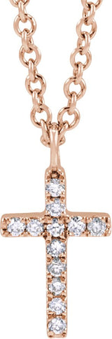 14K Gold Round Natural Diamond Accented Cross Necklace – up to 03 CTW - Rose Gold