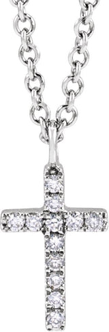 14K Gold Round Natural Diamond Accented Cross Necklace – up to 03 CTW - White Gold
