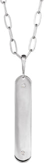 14K Gold Round Natural Diamond Engravable Accented Bar Necklace or Pendant - White Gold