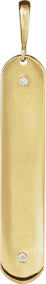 14K Gold Round Natural Diamond Engravable Accented Bar Necklace or Pendant - Yellow Gold
