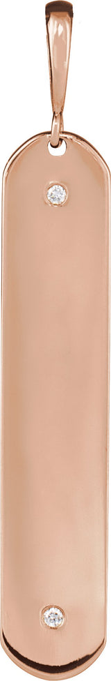 14K Gold Round Natural Diamond Engravable Accented Bar Necklace or Pendant - Rose Gold