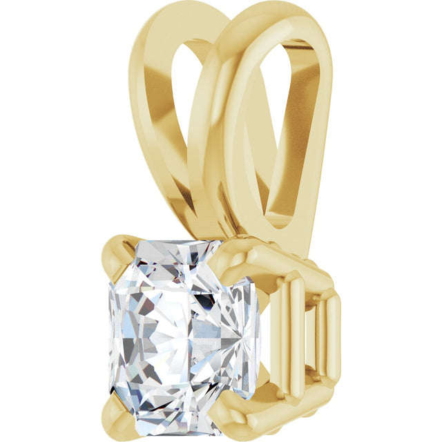 14K Gold Asscher Natural Diamond Solitaire Pendant - Yellow Gold - view 2