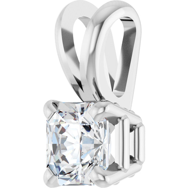 14K Gold Asscher Natural Diamond Solitaire Pendant - White Gold - view 2