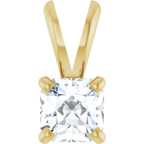 14K Gold Asscher Natural Diamond Solitaire Pendant - Yellow Gold