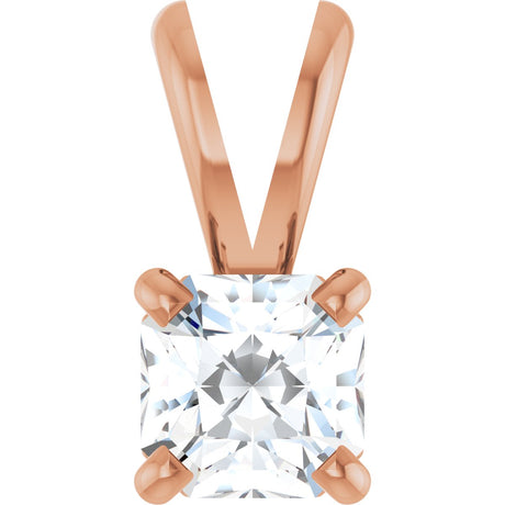14K Gold Asscher Natural Diamond Solitaire Pendant - Rose Gold