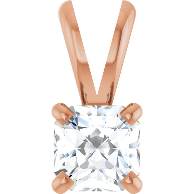 14K Gold Asscher Natural Diamond Solitaire Pendant - Rose Gold