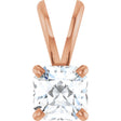 14K Gold Asscher Natural Diamond Solitaire Pendant - Rose Gold